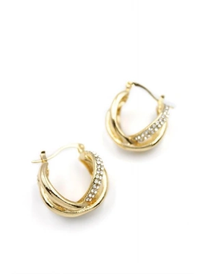 Taşlı Halka Küpe - Altın