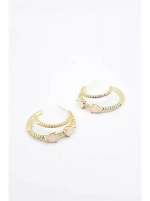 Taşlı Halka Küpe - Altın