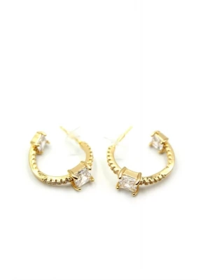 Taşlı Halka Küpe - Altın