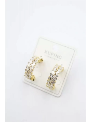 Taşlı Halka Küpe - Altın