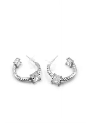 Taşlı Halka Küpe - Gümüş