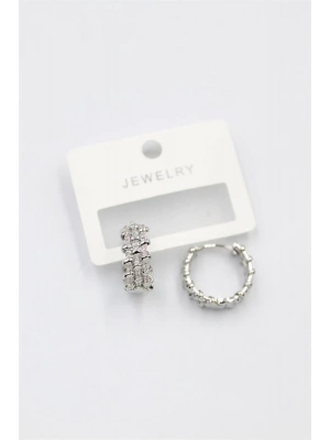 Taşlı Halka Küpe - Gümüş