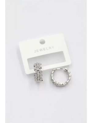 Taşlı Halka Küpe - Gümüş