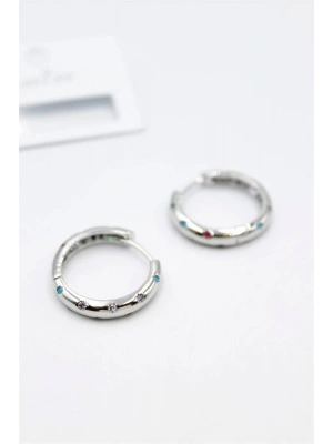 Taşlı Halka Küpe - Gümüş