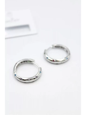 Taşlı Halka Küpe - Gümüş