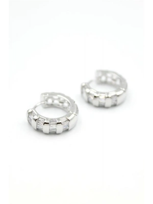 Taşlı Halka Küpe - Gümüş