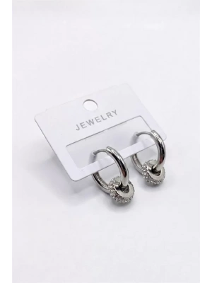 Taşlı Halka Küpe - Gümüş