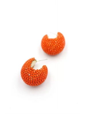 Taşlı Halka Küpe - Turuncu