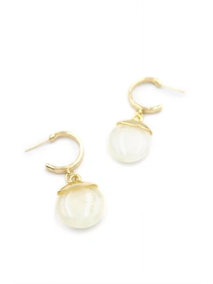 Taşlı Halkalı Küpe - Krem