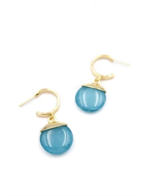 Taşlı Halkalı Küpe - Turkuaz