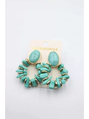 Taşlı Halkalı Küpe - Turkuaz