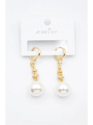 Taşlı İnci Küpe - Altın