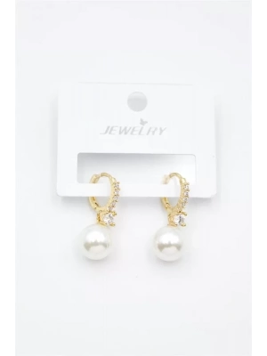 Taşlı İnci Küpe - Altın