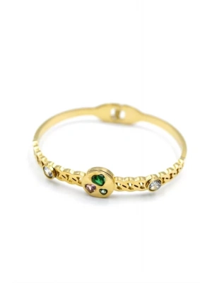 Taşlı Kalp Bilezik - Altın