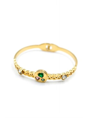 Taşlı Kalp Bilezik - Altın