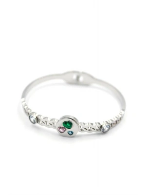 Taşlı Kalp Bilezik - Gümüş