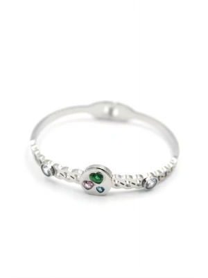 Taşlı Kalp Bilezik - Gümüş