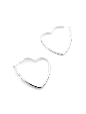 Taşlı Kalp Halka Küpe - Gümüş