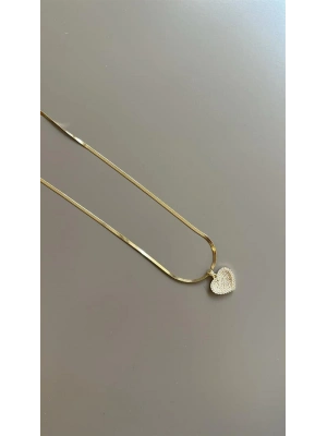 Taşlı Kalp Kolye - Altın