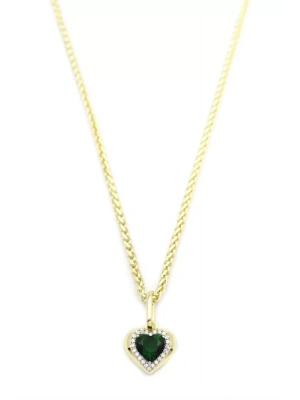 Taşlı Kalp Kolye - Yeşil