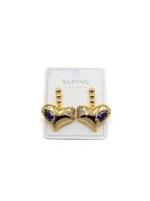 Taşlı Kalp Küpe - Altın