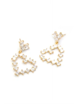 Taşlı Kalp Küpe - Altın