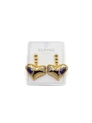 Taşlı Kalp Küpe - Altın