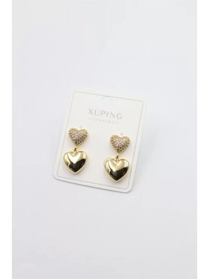 Taşlı Kalp Küpe - Altın