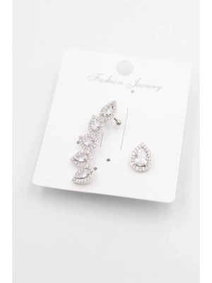 Taşlı Kıkırdak Küpe - Gümüş