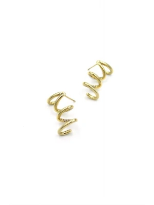 Taşlı Kıvrımlı Küpe - Altın