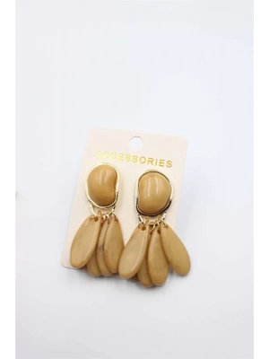 Taşlı Küpe - Açık Kahverengi