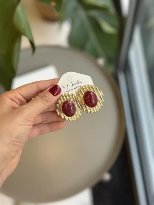 Taşlı Küpe - Bordo