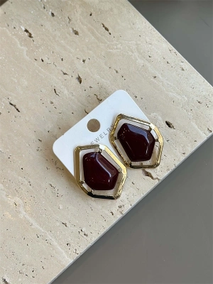 Taşlı Küpe - Kahverengi