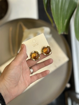 Taşlı Küpe - Kahverengi