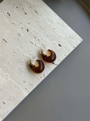 Taşlı Küpe - Kahverengi