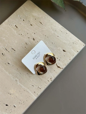 Taşlı Küpe - Kahverengi