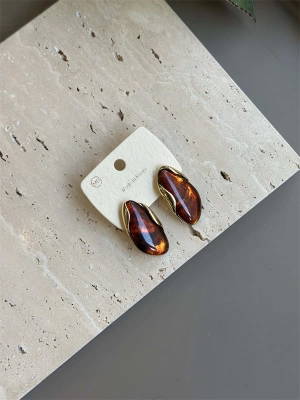 Taşlı Küpe - Kahverengi