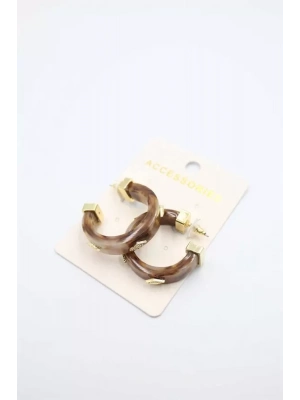 Taşlı Küpe - Kahverengi