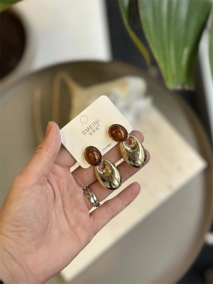 Taşlı Küpe - Kahverengi