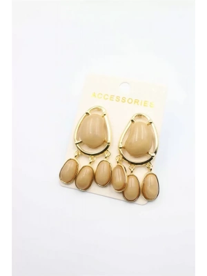 Taşlı Küpe - Kahverengi