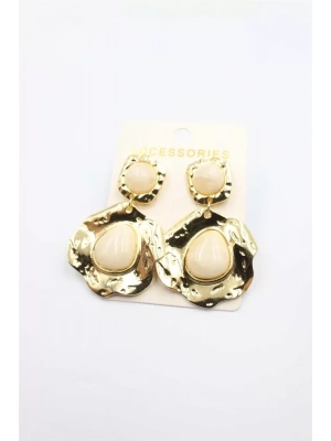 Taşlı Küpe - Krem