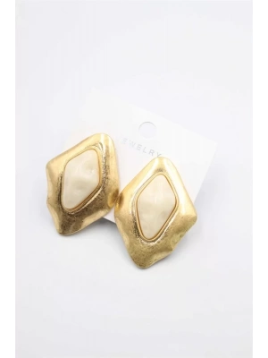 Taşlı Küpe - Krem