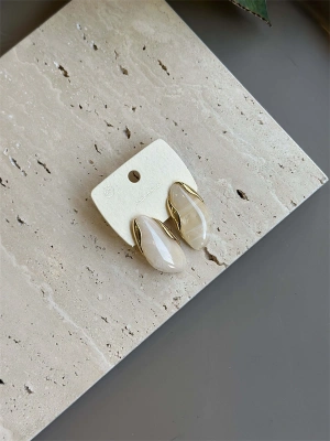 Taşlı Küpe - Krem