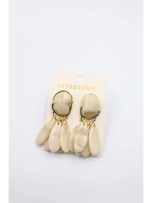 Taşlı Küpe - Krem