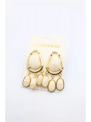 Taşlı Küpe - Krem