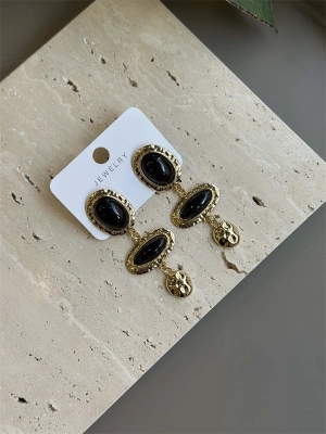 Taşlı Küpe - Siyah