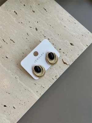 Taşlı Küpe - Siyah