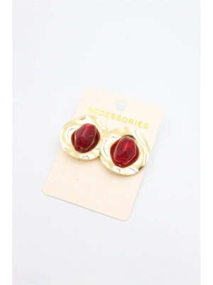 Taşlı Metal Küpe - Bordo