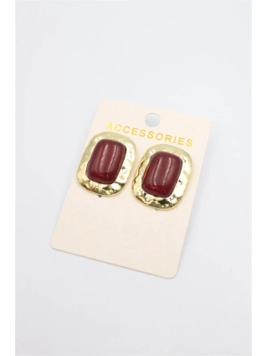 Taşlı Metal Küpe - Bordo