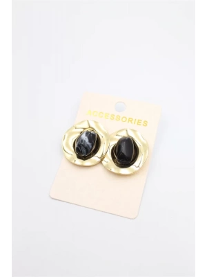 Taşlı Metal Küpe - Siyah